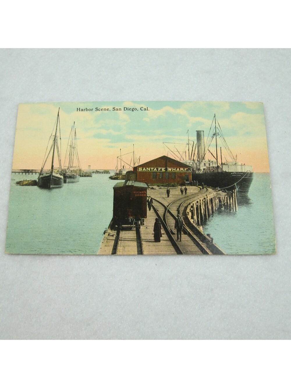 1915 San Diego Panama-California Expo Postcard Santa Fe Wharf Harbor Scene RARE